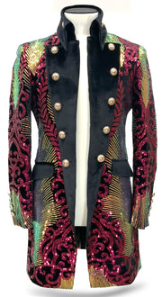 pirate Jacket for men, sequin coat pink/gold/black