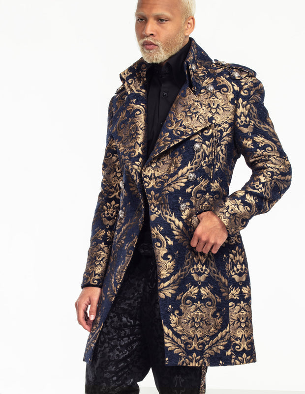mens long coat blue/gold, ANGELINO