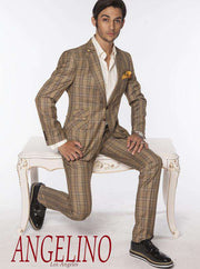Men's Fashion Suits Plaid3 Mustard - ANGELINO