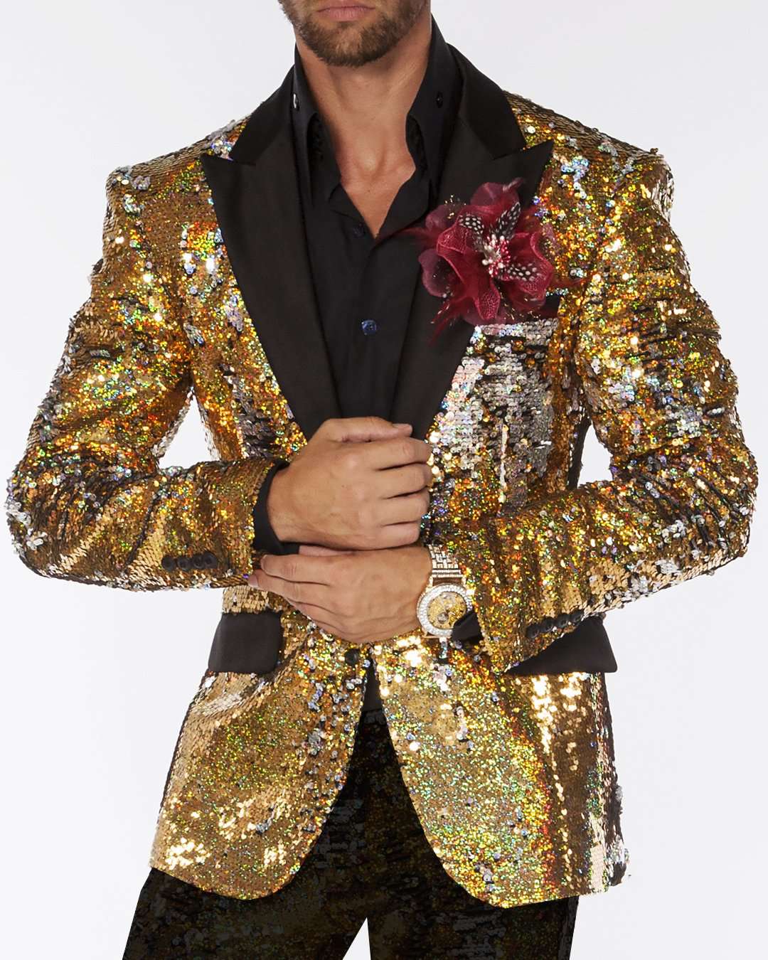 Gold sequin blazer mens on sale