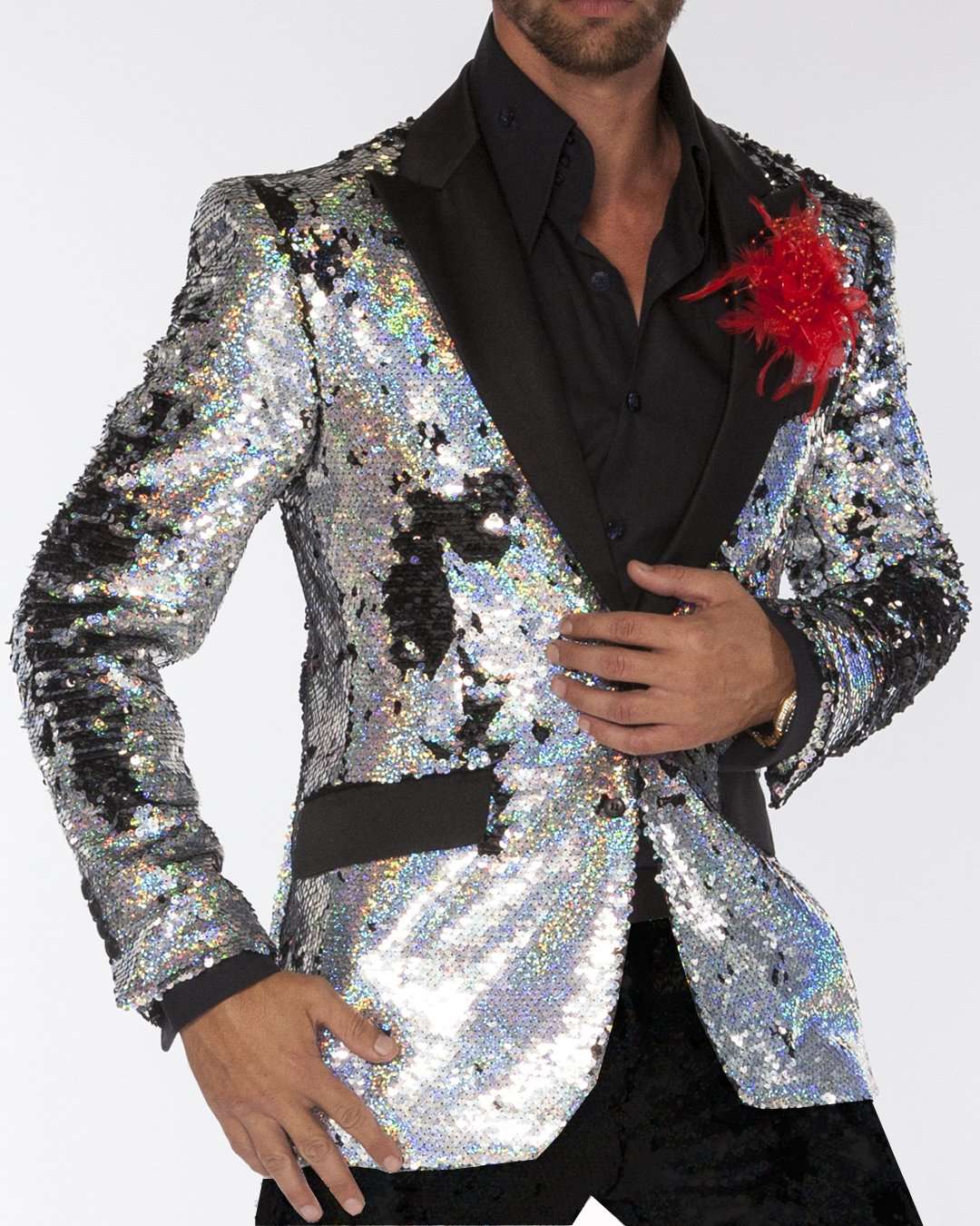silver dress jacket White/Silver Sequin Zipper Jacket