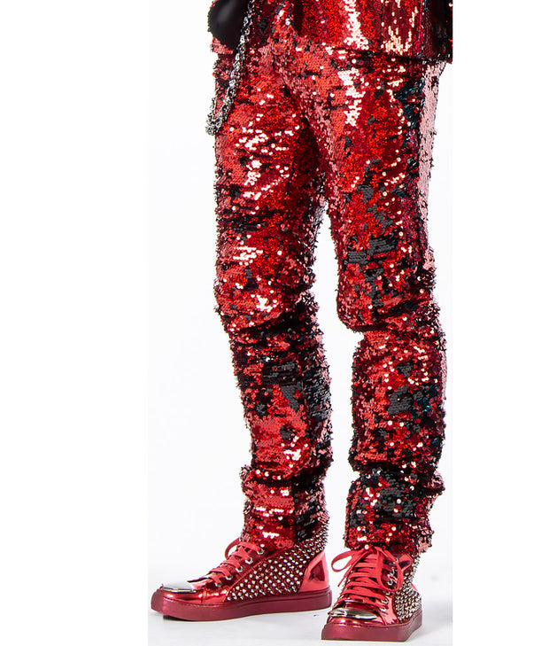 Men's Sequin Pants Red - ANGELINO