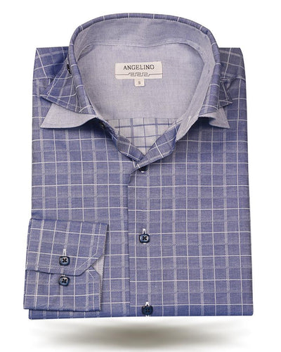 Men's Cotton Shirt - Double Collar Navy - ANGELINO