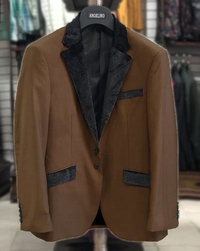 Men's Solid Blazer - VC Brown - Tuxedo blazer - Dinner Jacket - ANGELINO