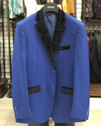Men's Solid Blue Blazer  - Tuxedo - ANGELINO